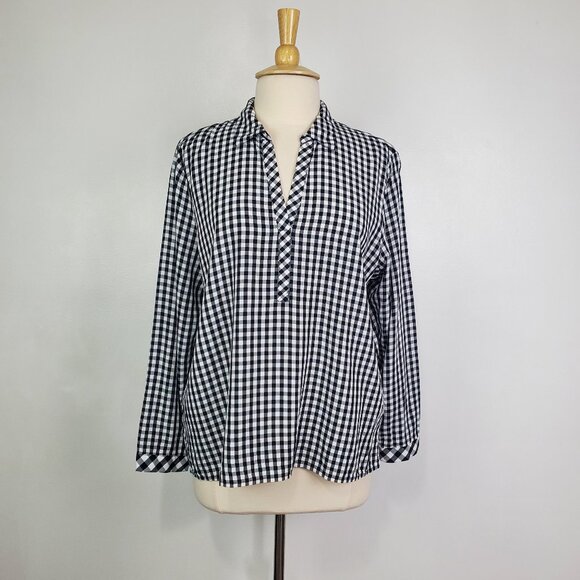 J. Jill Black White Gingham Checked Breathable Top Size LP - Picture 1 of 11